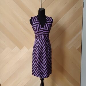 Milly Purple and Black Chevron Midi Dress
